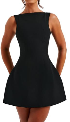 QINQNC Black Wedding Dress Bodycon Dress Purple Sleeves Women A Line Mini Dress Mock Neck Bodycon Summer Dresses Cap Sleeve Tank Dress Sexy Backless Dresses Knee Length Summer Dresses (Black, L)