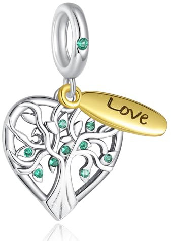 Femme Charms Arbre d'amour Coccinelle rouge Argent Sterling 925 Pendentif avec Zircon Cubique pour Bracelet
