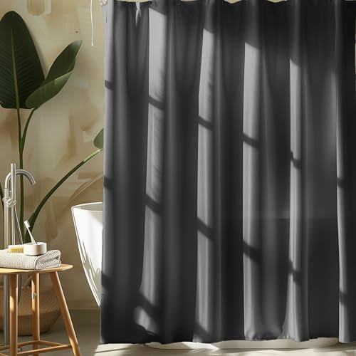 Rideau Douche,Rideaux de Douche en Tissu Textile Polyester résistant,à la moisissure imperméable Lavable Rideau de Salle de Bain (Gris foncé, 180L X 200H cm (1 Panneaux))