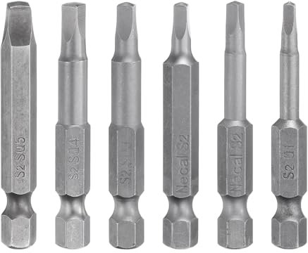 sourcing map 6pcs Square Screwdriver Bit Set SQ1.0/SQ2.0/SQ2.74/SQ3.0/SQ4.0/SQ5.0 S2 Steel 1/4 Hex Shank 2.56 Length Magnetic 4 Point Head Power Drill Bits