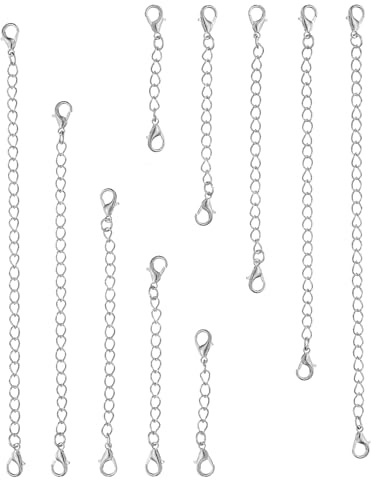 PATIKIL 2/3/4/5/6 Inch Necklace Extender, 10 Pack Necklace Clasps Chain Extenders Extension for Necklaces Bracelet Jewelry Making, Silver