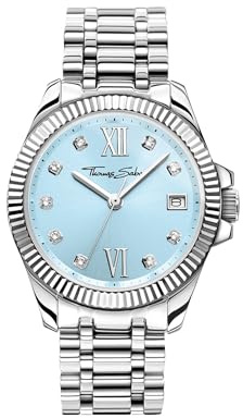 THOMAS SABO Damenuhr Divine Blue mit hellblauem Zifferblatt und weißen Steinen Silber Edelstahl, Edelstahl Silberfarben