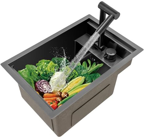 Fregaderos de cocina que ahorran espacio, mini lavabo oculto, fregadero invisible de acero inoxidable, fregadero empotrado con grifo giratorio plegable para un uso rápido en cocinas grandes, 45 x 30 x