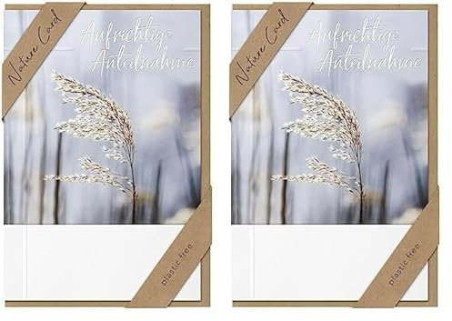 bsb - Trauerkarte mit liebevollem Motiv - Nature Card - Nachhaltige Trauerkarten - Beileidskarten mit Umschlag - Danksagungskarten Trauer - Karten zur Trauer 11,5 x 17 cm (Packung mit 2)