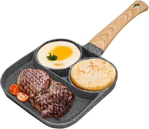 KOOSREEL Egg Frying Pan, Non-Stick, Aluminium, 18 cm, 3 Compartments, Induction Hob & Gas Stove Compatible
