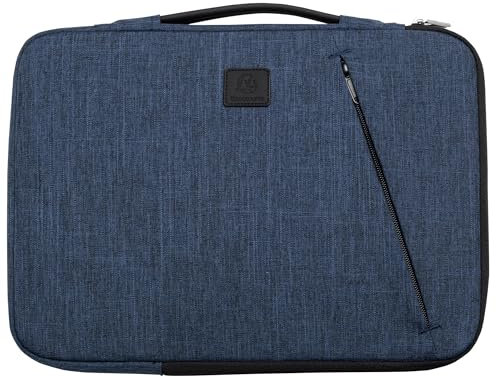 Exacompta - Réf. 17122E - 1 Housse ordinateur Business compatible avec PC de 13-14 pouces - poignée rétractable - petite poche à l'avant - fermeture zippée sur 2 côtés - en tissu recyclé - bleu