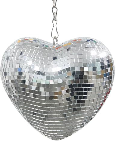 Herzförmige Discokugel 15 cm mit Aufhängkette, reflektierende Deko für Hochzeiten, Valentinstag, Partys, Silber