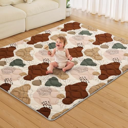 Lambluefly Alfombra Bebe Acolchada Plegable, Alfombra Bebe 200x180cm, Antideslizante, Lavable en la Lavadora, Plegable Colchoneta Bebe Suelo Habitacion, Alfombra Juegos Bebe, Diseño de Estilo Bohemio