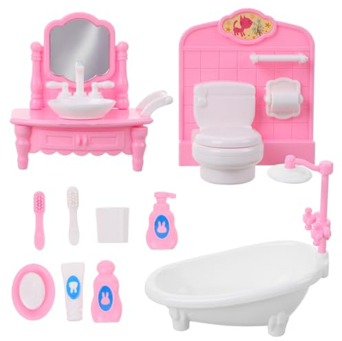 JOINPAYA Miniatur-Badezimmermöbel Set 10-Teilig Puppenhaus Zubehör Mit Badewanne Toilette Waschbecken Duschraum Miniaturmöbel Für Badezimmer Puppenhaus-Dekor