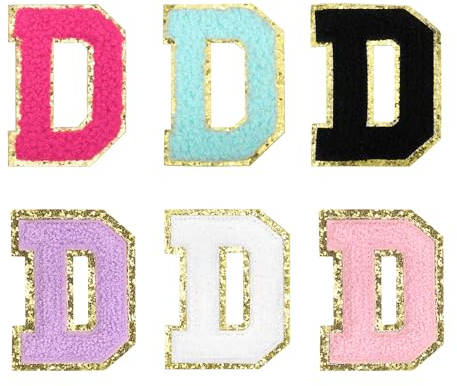 sourcing map Chenille Letter Patches 3.3 Alphabet D Iron on Embroidered Patch Sew on Letter Stickers Applique for Repairing Clothing Jeans Shoes Hats DIY(Multicolored, Pack of 6)