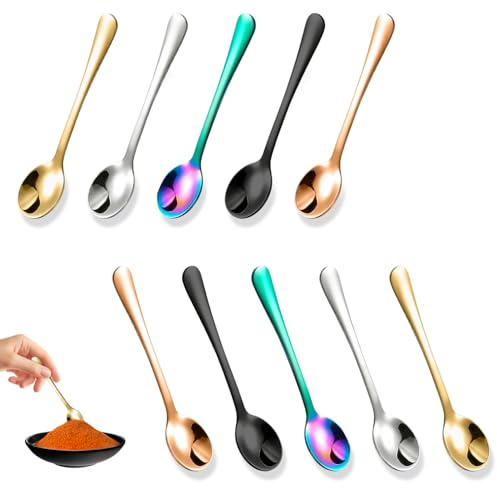 Rainbow Teaspoons 10 Pieces, Stainless Steel Tiny Spoons, Rainbow Cute Mini Spoons, Practical Small Spoon for Tea, Coffee, Cake, Dessert and Salad, Dishwasher Safe