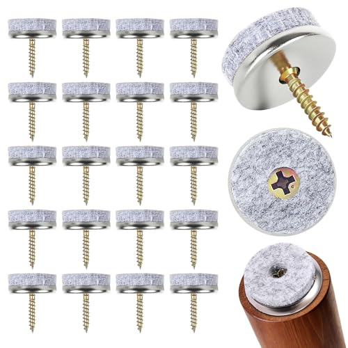 50 Stück Filzgleiter Schrauben, Stuhlgleiter für Möbelbeine, Dicke Möbelfüße Pad für Möbel Stühle, Stühle und Tische – Schutz für Parkett, Laminat & Fliesen (24mm)