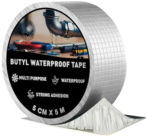 Butyl Tape Waterproof, Pipe Leak Repair Sealing Tape, 50 MM X 5 M, Silver | Waterproof Sealing Tape, Roofing Sealant Tape for Leak Repair, Aluminium Foil Patch and Seal Tape for Roof, Window, Glass