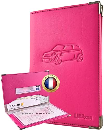 Ugozen Pochette Carte Grise Luxeo | Porte Papier Voiture Etui 3 Volets Cristal Inclus