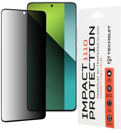 Techsuit Sichtschutzfolie für Xiaomi Redmi Note 13 Pro 5G, Poco X6 Gehärtetes Glas mit 9H Härte, Vollständige Abdeckung, Stoßschutz, Anti Fingerabdruck, Blasenfrei, 111D Privacy Full Glue