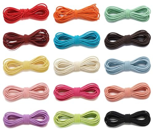 Gummiband für Armbänder 15 Farben, 2 mm × 200 cm Elastisches Band, Bunte Gummikordel Gummischnur, DIY Gummibänder für Armbänder Basteln Schmuckfaden