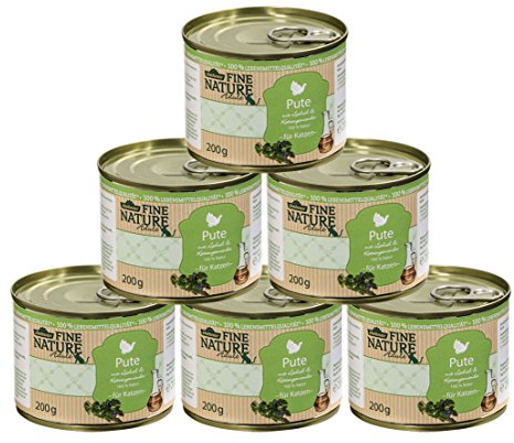Dehner Fine Nature Katzenfutter, Nassfutter getreidefrei, für ausgewachsene Katzen, Pute, 6 x 200 g Dose (1.2 kg)
