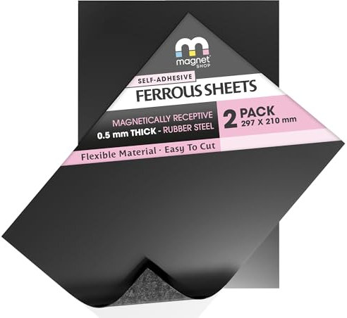 selbstklebend Gummi Stahl Ferrit Eisen Blatt/Rolle für magnetisch Bewegung Schalen und Magnet Anzeigen - 2 x A4 Sheet (297 x 210mm)