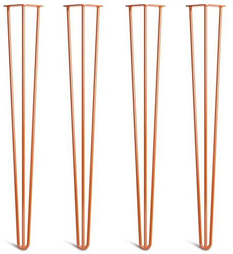 [HLC] Lot de 4 Pieds de Table Hairpin – Construction en Acier Double Soudure avec Vis, Guide de Montage et Patins de Protection Inclus (Valeur 9€)[Orange, 86cm, Triple tiges, 10mm]