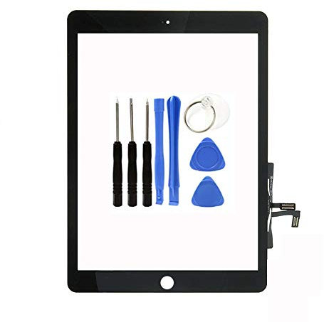 KAKUSIGA de Remplacement d'écran Tactile pour 2017 iPad 9.7 A1822, A1823/ iPad Air 1st (Noir) 9.7 inch avec Vitre Tactile, sans Bouton Home, Le Support de la caméra, câble Flex et adhésif pré installé