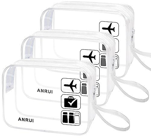 ANRUI 3 Stück TSA-zugelassen Durchsichtige Reise-Kulturtasche, Kulturbeutel Transparent Handgepäck zum Transport von Flüssigkeiten, Kosmetiktasche Toilettentasche für Damen Herren, Transparent