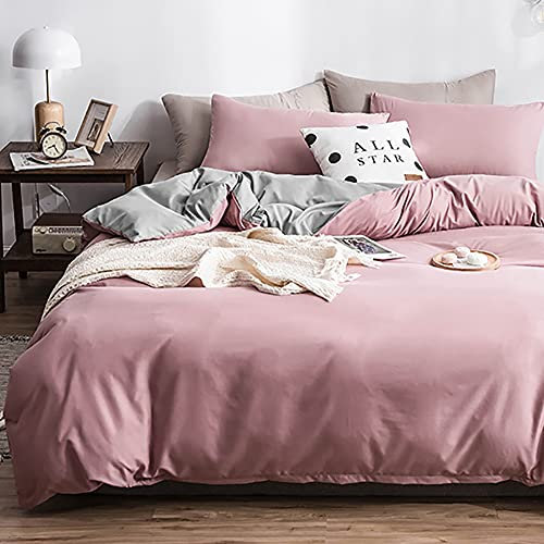 AShanlan Bettwäsche 135x200 Rosa Grau Hellgrau Wendebettwäsche 100% Weiche Angenehme Mikrofaser Uni Einfarbig Deckenbezug mit Reißverschluss - 1 Bettbezug 135 x 200 + 1 x Kissenbezug 80 x 80 cm