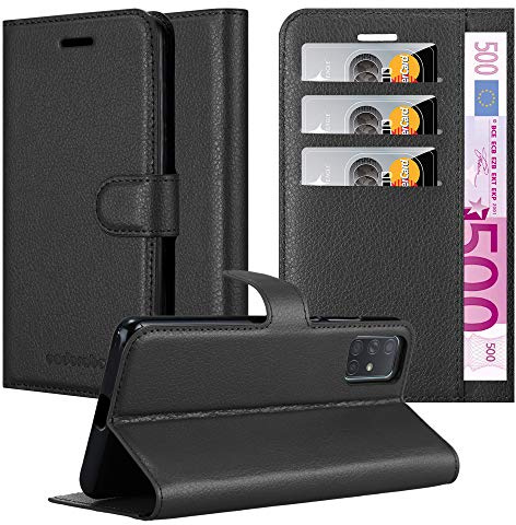 Cadorabo Hülle kompatibel mit Samsung Galaxy A71 5G Handyhülle aus Kunst Leder Flip Klappbare Stoßfeste Magnetische [Standfunktion] [Kartenfächern] Cover Hülle für Galaxy A71 5G Tasche in Schwarz