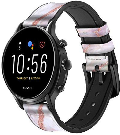 Soft Pink Marble Graphic Print Cinturino in pelle Smartwatch per Fossil Womens Gen 5E, Womens Gen 4, Hybrid Smartwatch HR Charter taglia (18mm)