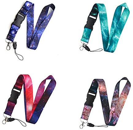 Brateuanoii 4 Stück Schlüsselbänder Bunt, Starry Sky Neck Lanyards Colorful Detachable, Schlüsselbänder zum Umhängen Schlüsselband, Sternenhimmel Lanyards, für ID-Karten, Abzeichen, Studenten
