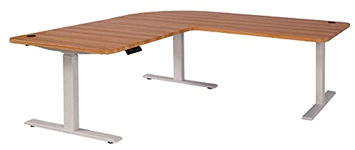 Mendler Eck-Schreibtisch HWC-D40, Computertisch elektrisch höhenverstellbar 178x178cm 84kg MVG - Eiche-Dekor, weiß