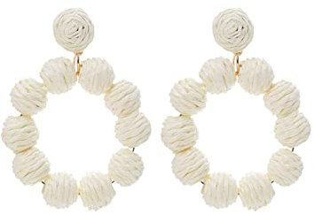 Damen Scheinen Cubic Hängend Lang Schmuck Rattan Ohrringe Rattan Ball Ring Anhänger Ohrringe für Frauen handgemachte Ohrringe aus Stroh Rattan Raffia Schmuck Halter Für Ohrringe (Beige, One Size)