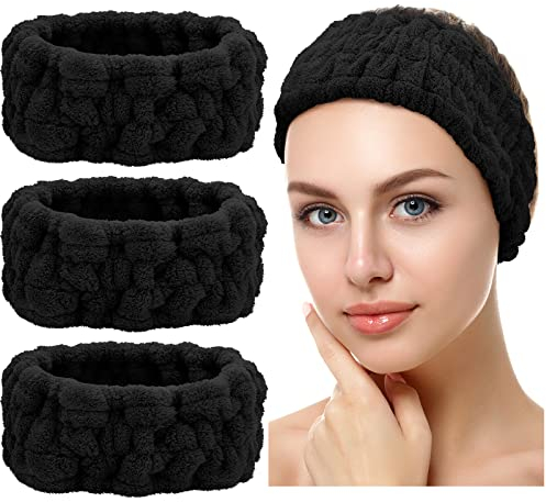 3 Stück Spa Gesicht Stirnband für Schminken und Gesicht Waschen Frottee Haarband für Yoga Sport Dusche Elastisch Gesicht Kopfwickel für Mädchen Frauen (Schwarz)