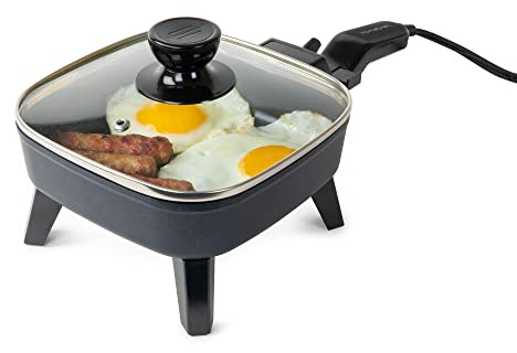HomeCraft 7-Inch Electric Non-Stick Skillet, Adjustable Temperature Control, Cool-Touch Handle with Tempered Glass Lid, Perfect For Healthy Keto & Low-Carb Diets, Rice Bowls, & Eggs