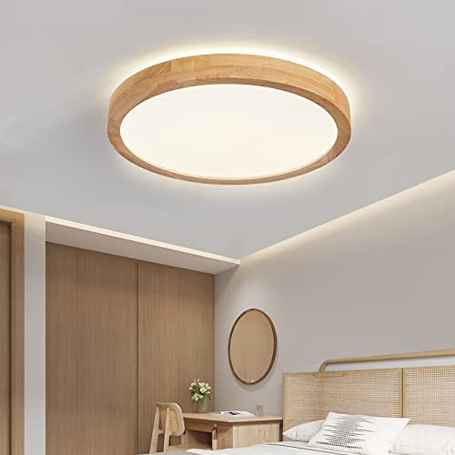 Baerolc LED Deckenleuchte Holz, 360° Glühen Φ30cm Deckenlampe Wohnzimmer, 24W 4500K Neutralweiß Deckenleuchte Rund Lampe für Schlafzimmer/Büro/Küche/Kinderzimmer/Flur/Balkon