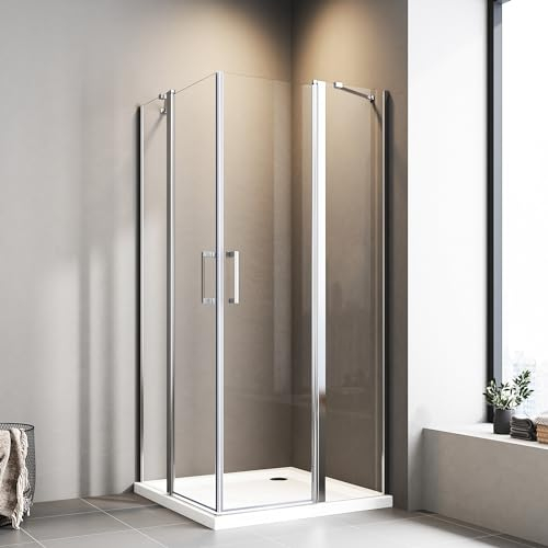 Duschkabine Eckeinstieg 120x90cm Pendeltür Duschabtrennung 6mm NANO Beschichtung ESG Glas Drehtür Dusche Duschwand mit 2 Stabilisierungsstange Höhe 185cm