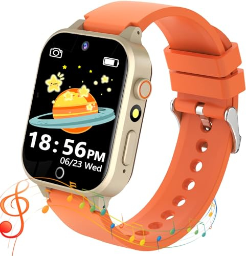 Smartwatch Kinder - Kinder Smartwatch mit 32 Lernspielen, Musikplayer, Wecker, Taschenlampe, HD Touchscreen | Fitnessuhr für Kinder | Armbanduhr für Jungen & Mädchen 4-12 Jahre | Geschenk (Orange)