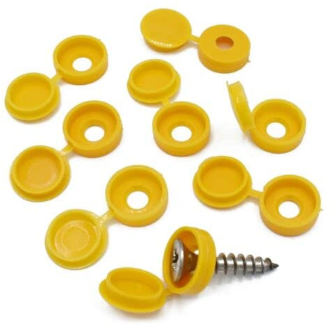 Vision4ever 10 X YELLOW PLASTIC SCREW CAPS COVER Cross Round Number Plates