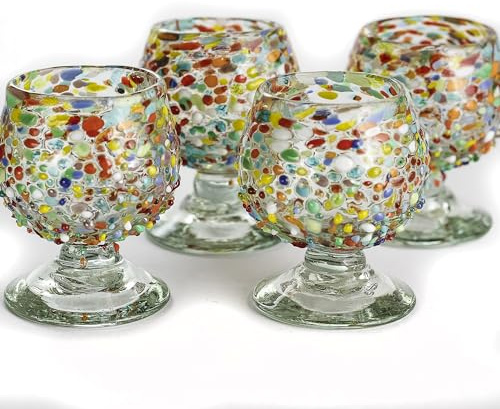 MEXTEQUIL Authentische mexikanische Tequila mundgeblasene Schnapsgläser – Set mit 118 ml – 57 ml – Mini-Glasschnifter – schwerer Boden – Cognac (Konfetti)