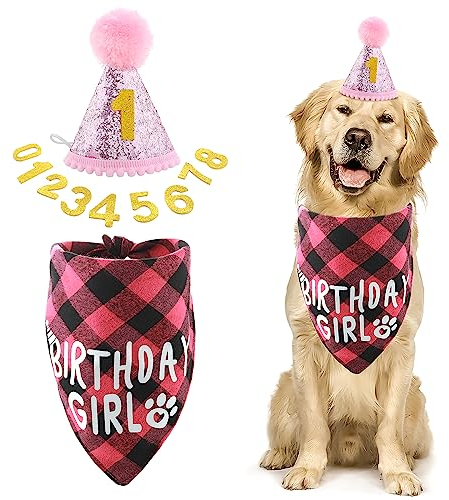 Cobee Hund Geburtstag Bandana Set, Hund Geburtstag Hut Hundegeburtstagskrawatte Krawatten Hund Halstuch Bandana Hunde Zubehör Set Hundegeburtstagsparty für Welpenkatzenhaustie
