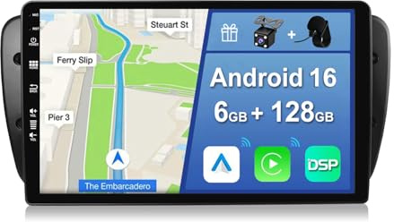 YUNTX Android 16 [6GB+128GB] 2 Din Autoradio para Seat Ibiza 6J (2009-2014)-[Integrado CarPlay/Android Auto/DSP/GPS]-IPS 2.5D 9”Touch Screen-Cámara+MIC-DAB/Bluetooth 5.0/360 Cámara/Control del Volante