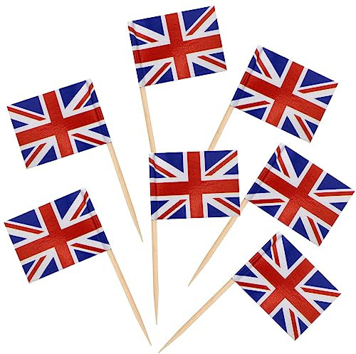 BLUE TOP 100 palillos de dientes de la bandera del Reino Unido, púas de bandera de Estados Unidos de 4 pulgadas, púas de copa del mundo de cupcakes, palillos de dientes de la bandera del Reino Unido