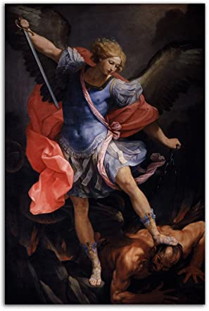 HOPNRU Erzengel Michael besiegte Satan Ölgemälde Poster Romantische Renaissance Wandkunst Bild Druck Leinwand Malerei Dekoratives Poster (50x75cm-Ohne Rahmen)