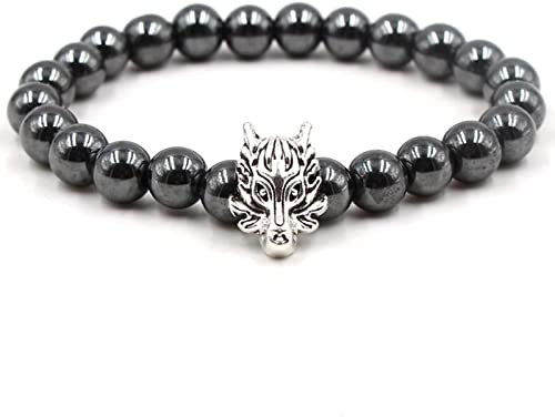 Whoiy Perlenarmband, Armband Männer Kupfer Schwarzes Silber Drachen Perlenarmbänder für Herren und Damen 19cmx8mm