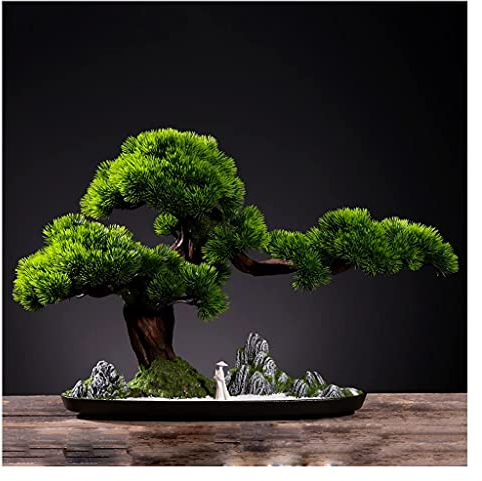TEmkin Künstlicher Bonsai-Baum, Wohnzimmer, künstlicher Baum, Bonsai Zen, künstlicher Baum, Topfpflanze, Steingarten, weißer Sand, Moos und Totes Holz, Landschaft, künstlerische