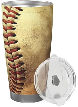 Gobelet isotherme de 591 ml avec couvercle en acier inoxydable - Imprimé baseball américain vintage - Gobelet isotherme pour voyage - Gobelet isotherme à double paroi pour café
