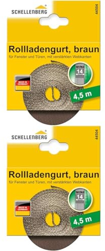 Schellenberg 44504 Rolladengurt 14 mm x 4,5 m System MINI, Rollladengurt, Gurtband, Rolladenband, braun (Packung mit 2)