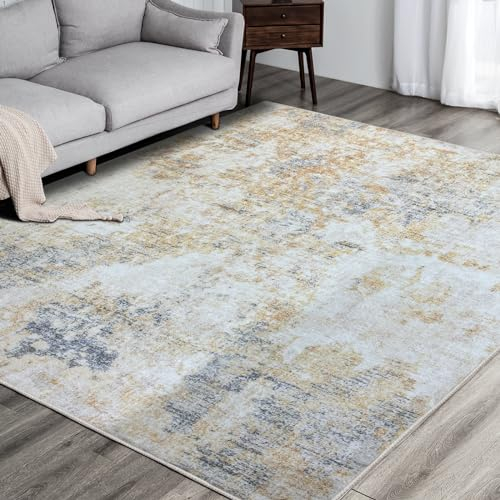 Safunion Teppich Moderne abstrakte Teppiche für Wohnzimmer Schlafzimmer Esszimmer rutschfeste weiche Teppich-Bodenmatte (Abstraktes Grau/Beige/Gold/Mehrfarbig, 200 x 250 cm)