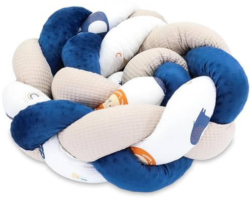 Totsy Baby Kuschelkissen Kinder Kissen Deko 200 cm - flauschig Dekokissen Kinderzimmer Kinderkissen Zierkissen geflochten Baumwolle Minky Regenbogen Marineblau