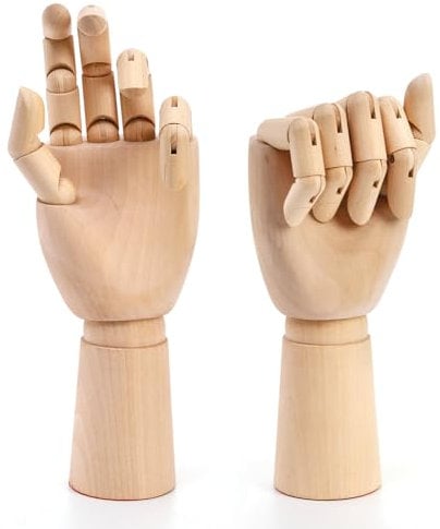Tosnail 2 Stück 29 cm Holzhandmodell, Künstler-Zeichenfigur mit beweglichen Fingern, Schaufensterpuppe für linke und rechte Hand