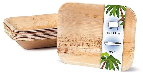 onlyleaf Palmware - Platos de hojas de palma I 100 piezas de ojas de palma rectangular profunda 16 x 13 cm I Bio vajilla desechable boda compostable biodegradable Vajilla de fiesta